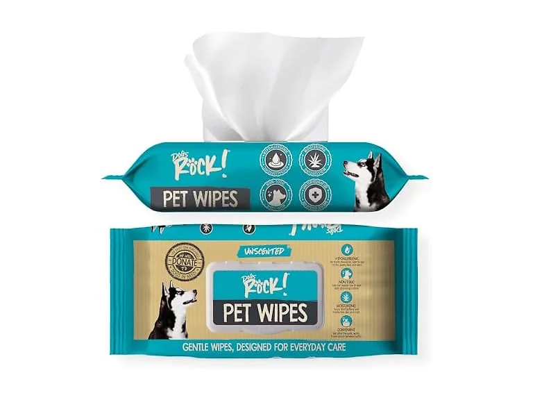 Dogs Rock! Pet Wipes for Dogs, Unscented, 100 Count