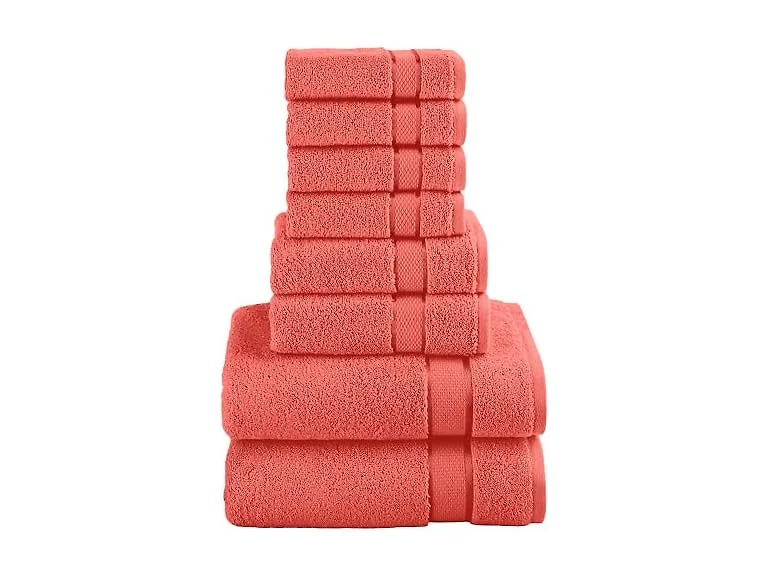 Elegant Comfort Premium Cotton 8-Piece Towel Set, Coral