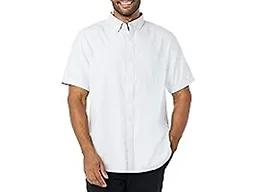 Amazon Essentials Men's Regular-Fit Short Sleeve Stretch Oxford Shirt with Pocket, Powder Blue Vertical Stripe, Large