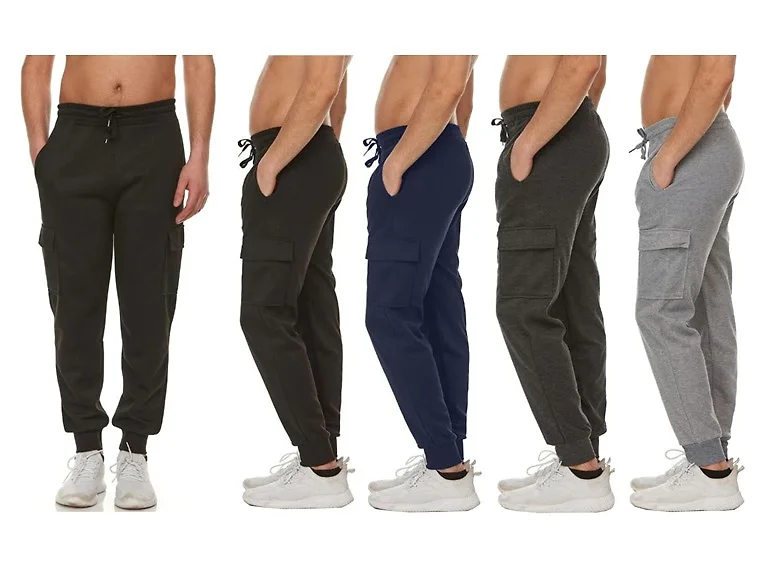 3Pk Asst Mens Fleece-Lined Cargo Joggers