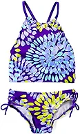 Kanu Surf Girls' Big Daisy Halter Tankini Beach Sport 2-Piece Swimsuit, Purple, 12