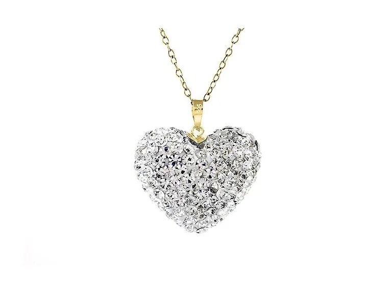Gold Puffed Heart Crystal Necklace