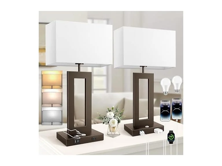 Kondras 3 Color Temperatures Brown Table Lamps Set of 2