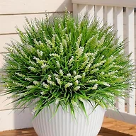 alyptus Outdoor Artificial Flowers 12 Bundles Plastic Plants Faux White Flower Fake Monkey Grass for Planters Décor Outside (White)