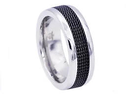 Blackjack Jewelry S-BJR59W-13 13 Stainless Steel Mesh Inlay Ring Silver