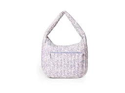 Amazon Essentials x Sofia Grainge Women's Quilted Puffer Tote Bag with Zip, Blue Ivory Delicate Floral, One Size