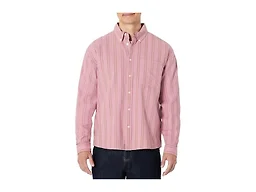 Amazon Essentials Men's Modern Oversized-Fit Cotton Button-Down Oxford Shirt, Mauve Dark Chestnut Brown Stripe, X-Small