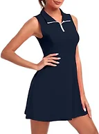 FKEEP Women's Golf Tennis Dress Athletic Workout Dress with Shorts and Pockets (Navy Blue, XL)