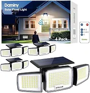 DAMINY Solar Security Light with Motion Sensor,Super Bright LED,Solar-Motion Lights Outdoor Waterproof,Easy Install,3 Heads 270°Wide Angle Flood Light with 3 Lighting Modes
