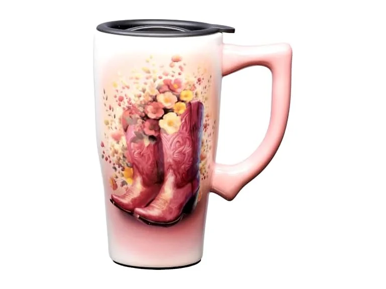 Spoontiques Cowgirl Boots Ceramic Travel Coffee Mug 