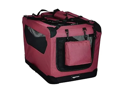 Amazon Basics Folding Portable Soft Pet Dog Crate, Red (Open Box)