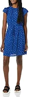 Amazon Essentials Women's Relaxed Fit Lightweight Georgette Split Neck Flutter Sleeve Shift Dress, Bright Blue Ditsy Floral, X-Small