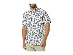 Amazon Essentials Men's Slim-Fit Short-Sleeve Poplin Shirt, White Navy Palm Tree, X-Large