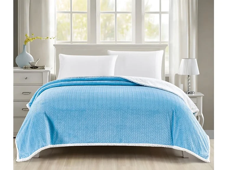 Noble House Braided Sherpa Blanket- Queen - Lt Blue