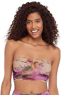 Steve Madden Womens Keyhole Strapless Swim Tube Top with Pearl Trim, Super Bloom, Large