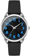 Bisley 35MM Black Watch for Women Silicone Strap Blue Arabic Numeral Easy to Read Waterproof Watch Fit for Any Wrist Size