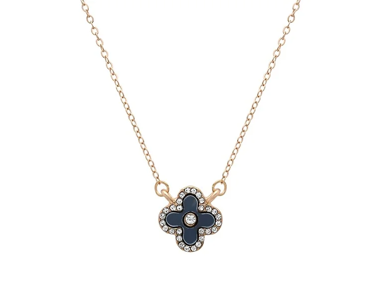 Clover CZ Halo Necklace - Black