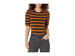 Amazon Essentials Women's Classic Fit Puff Short Sleeve Crewneck T-Shirt, Dark Camel/Black - Even Stripe, XX-Large
