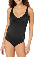 Amazon Essentials Women's Maternity Ruched V-Neck Swimsuit with Adjustable Straps, Washed Black, XX-Large