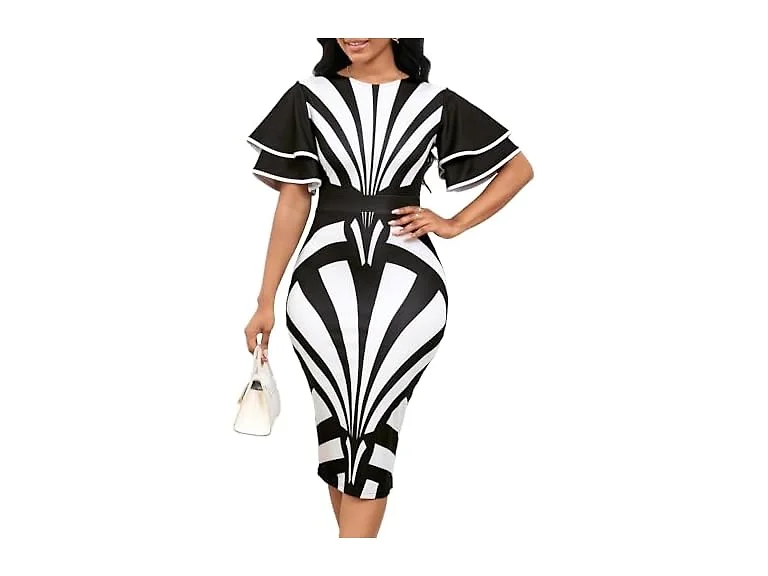 SxClub Women (XL) Dresses Ruffles Sleeve Dress