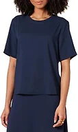 Amazon Essentials Womens Georgette Short Sleeves Top, Navy, Small