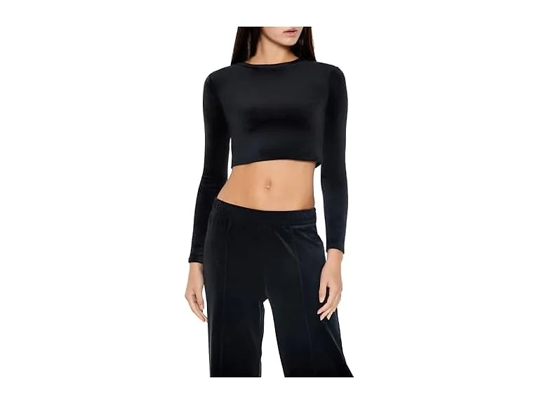 Forever 21 Women (XS) Velour Long-sleeve Crop Top