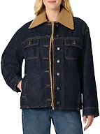 Amazon Essentials Women's Oversized-Fit Faux-Shearling Lined Denim Jacket, Rinse, X-Large