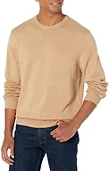 Amazon Essentials Men's Cable Knit Long-Sleeve Crewneck Sweater, 100% Cotton, Big & Tall Options Available, Camel Heather, Large