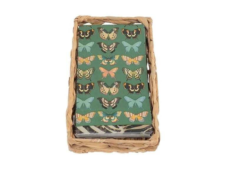Karma, Woven Napkin Holder with Paper Napkin Set, Butterflies