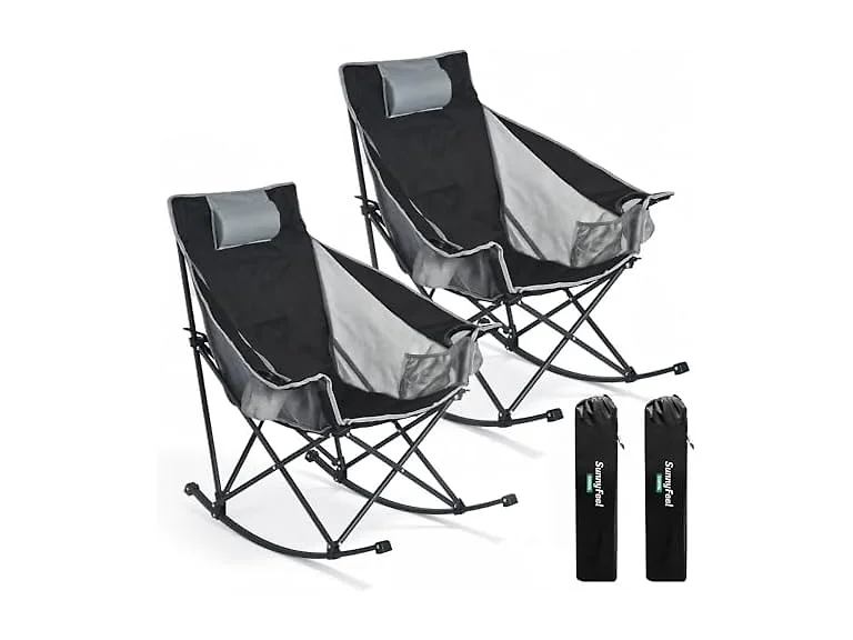 SUNNYFEEL Black 2pk Rocking Camping Chair W/ Headrest