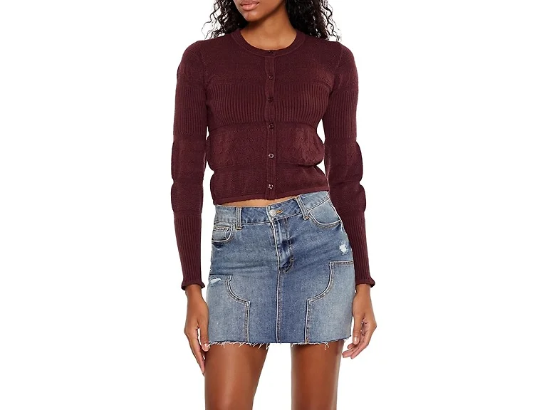 Forever 21 Women (L) Mixed Knit Cardigan Sweater
