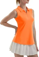 FKEEP Women's Sleeveless Polo Golf Tennis Shirt Tank Tops T-Shirts V-Neck with Collar Quick Dry Workout Athletic (Bright Orange, L)