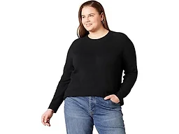 Amazon Essentials Women's Regular-Fit Soft Touch Long-Sleeve Crewneck Sweater, Black, Medium