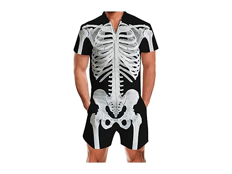 Mens Skeleton Halloween Romper Jumpsuit