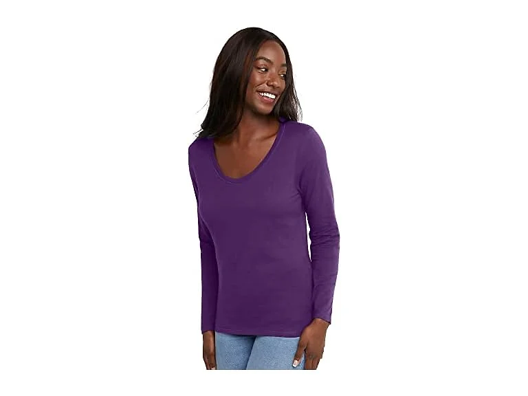 Hanes Women (S) Long Sleeve Cotton V-neck T-shirt