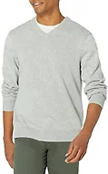 Amazon Essentials Men's Regular Fit Cotton V-Neck Pullover Sweater (Available in Big & Tall), Light Grey Heather, Medium
