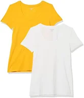 Amazon Essentials Women's Regular-Fit Short-Sleeve Scoop Neck Cotton T-Shirt, Pack of 2, Pack of 2, White / Golden Yellow, X-Small
