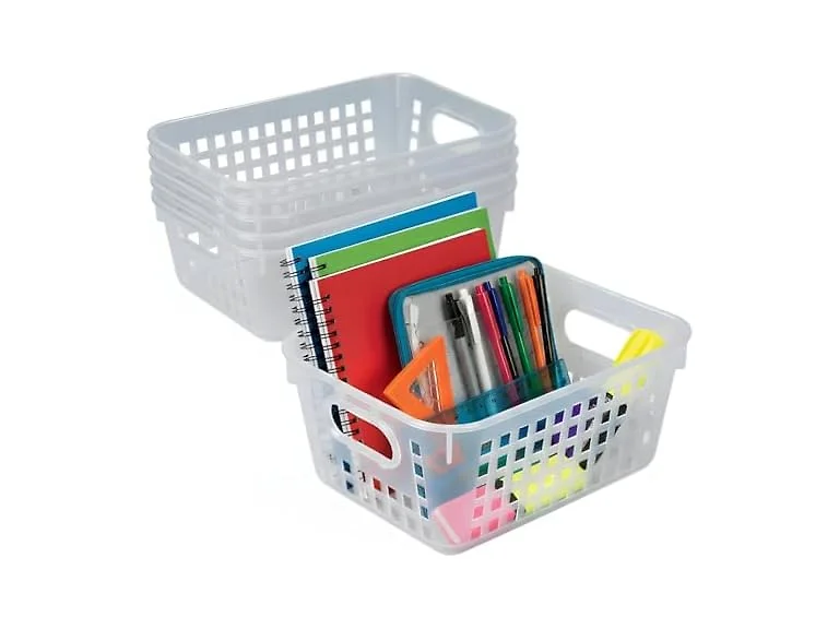 Clear Classroom Storage Tall Baskets with Handles - 6 Piece