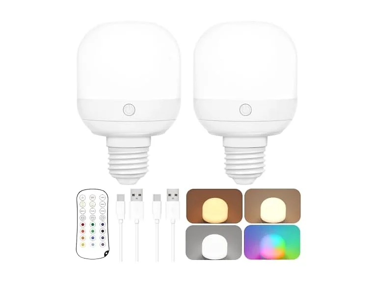 Yochoice 2-Pk Rechargeable Battery Operated Light Bulb