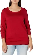 Amazon Essentials Women's Long-Sleeve Lightweight Crewneck Sweater (Available in Plus Size), Red, 1X