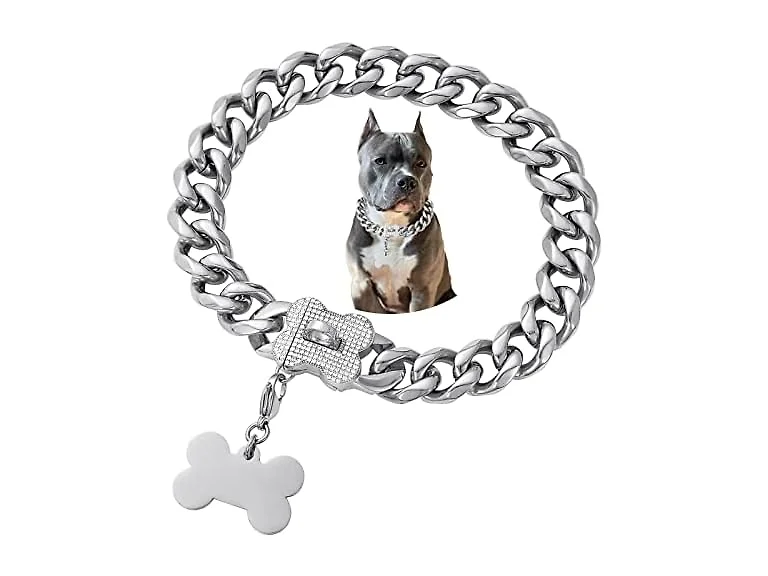 Silver Dog Chain Collars for Medium Large Do