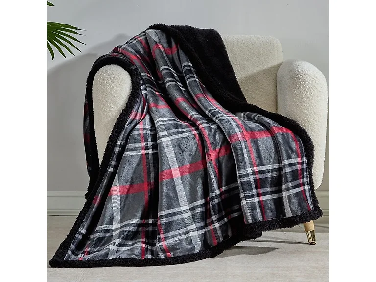 Noble House Midnight Plaid Sherpa Throw (2 Pack)