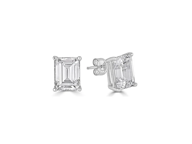 Yeidid Sterling Silver Emerald Cut Studs