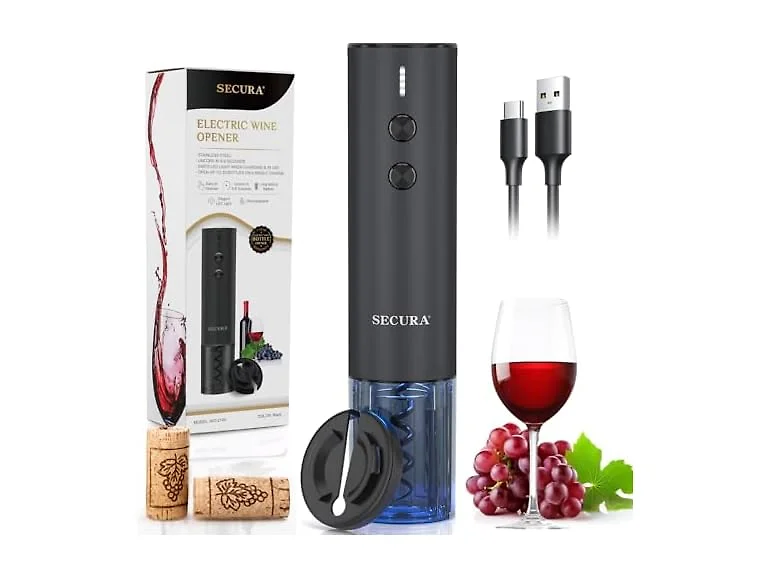 Secura Stainless Steel Electric Wine Opener, Black