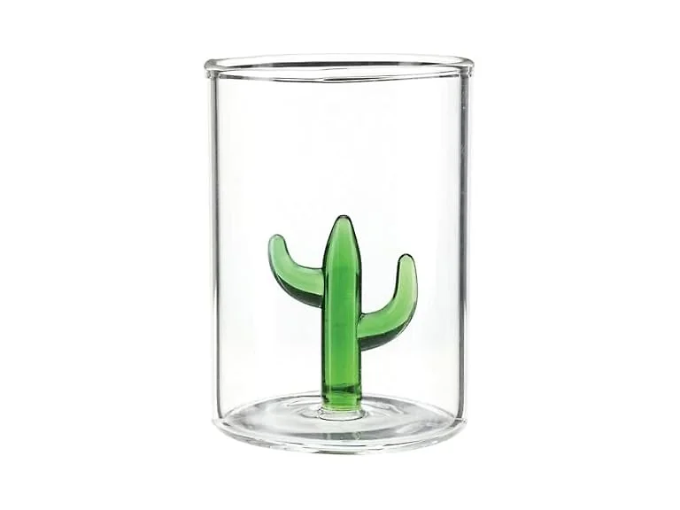 Shot Glass Clear Small Glasses with 3D Cactus Figure, Set of 4, Green