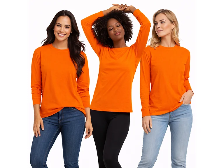 6Pk Womens Safety Orange L/S Shirts