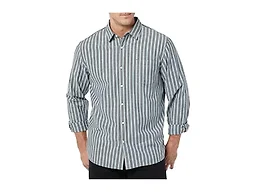 Amazon Essentials Men's Long-Sleeve Regular-Fit Stretch Poplin Shirt Shirt, -Navy, Awning Stripe, Small
