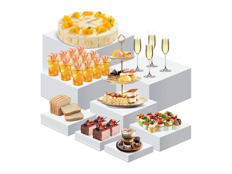 8Pcs Acrylic Display Risers Hollow Cube Food Stands