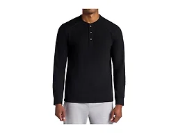 Gaiam Men’s Cozy & Cool Henley Shirt, Standard Fit, Stretch Midweight Micro Waffle Jacquard Material, Black, Small
