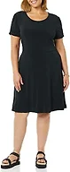 Amazon Essentials Women's Gathered Short Sleeve Crew Neck Shift Dress Dress, -Black, Small